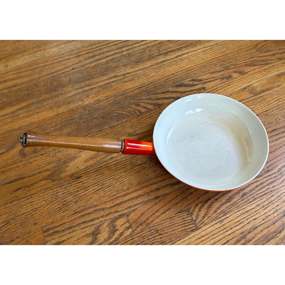 Vintage Descoware Made in Belgium Orange Enamel Flame 8" Frying Pan Size Small